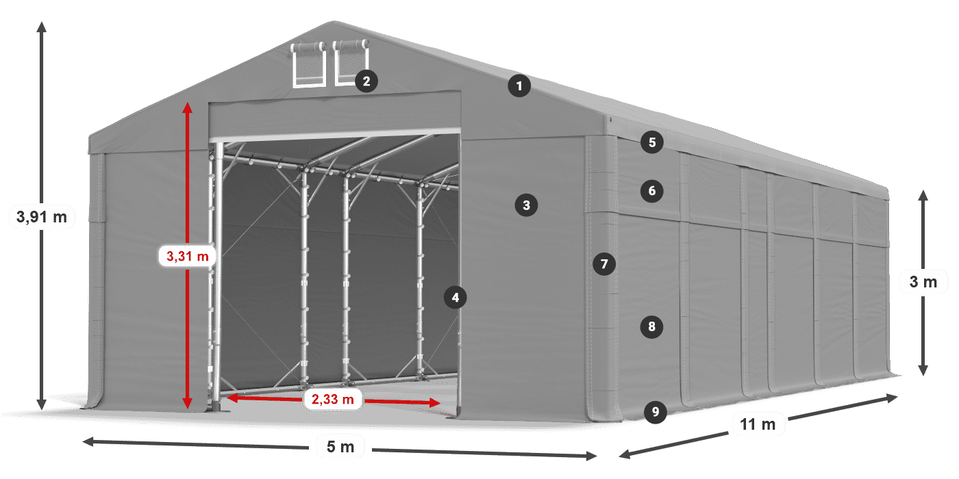 Dach: MS 580 PVC Ściany: FR 620 PVC  3m legenda