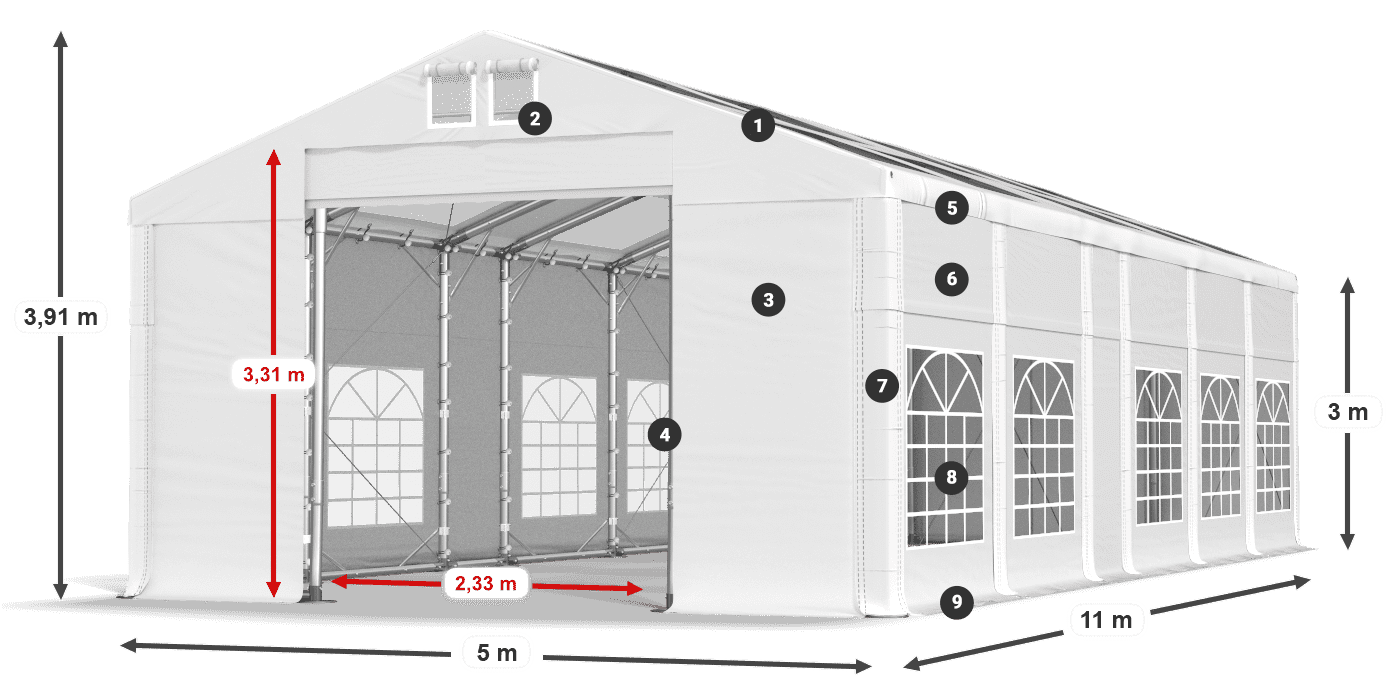 Dach: MS T 580 PVC Ściany: FR 620 PVC 3m legenda