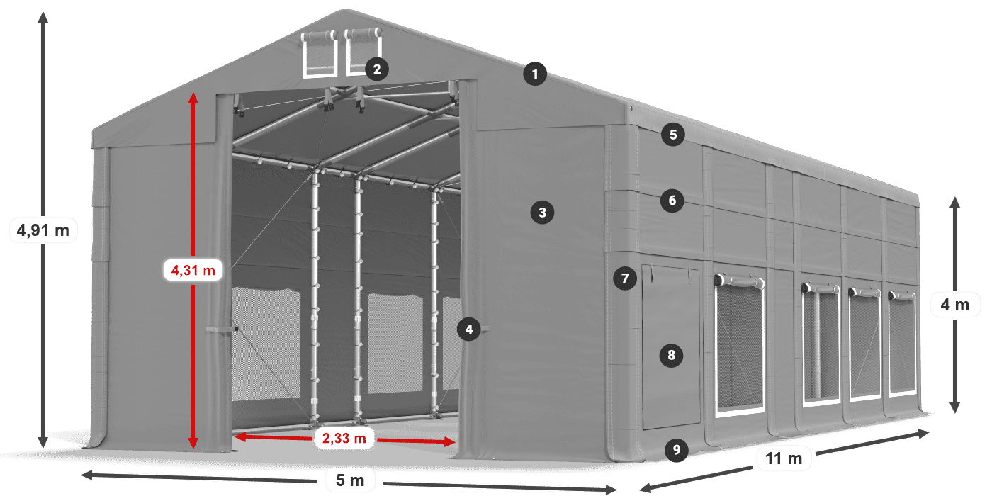 Dach: FR 620 PVC Ściany: SD 500 PVC 4m legenda