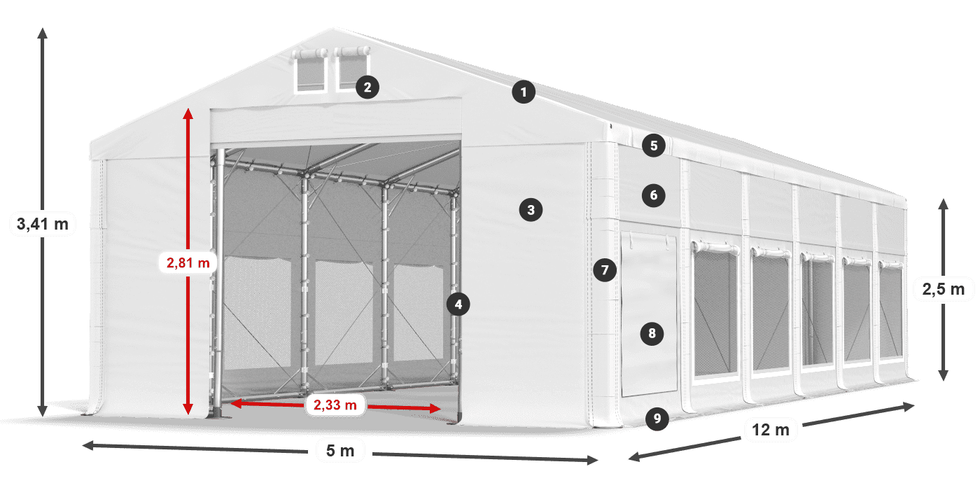 Dach: FR 620 PVC Ściany: SD 500 PVC 2.5m legenda