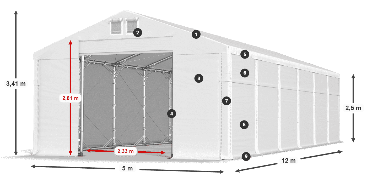 Dach: FR 620 PVC Ściany: SD 500 PVC 2.5m legenda