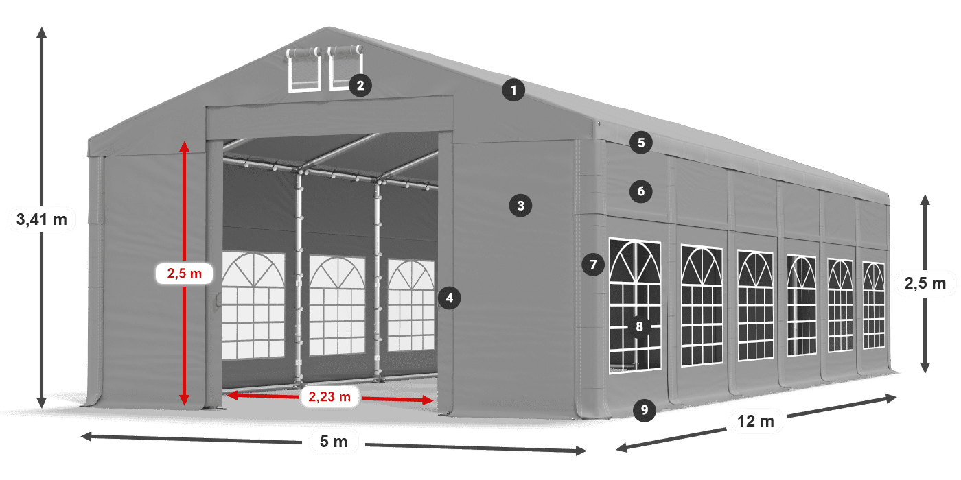 Dach: FR 620 PVC Ściany: SD 500 PVC 2.5m legenda
