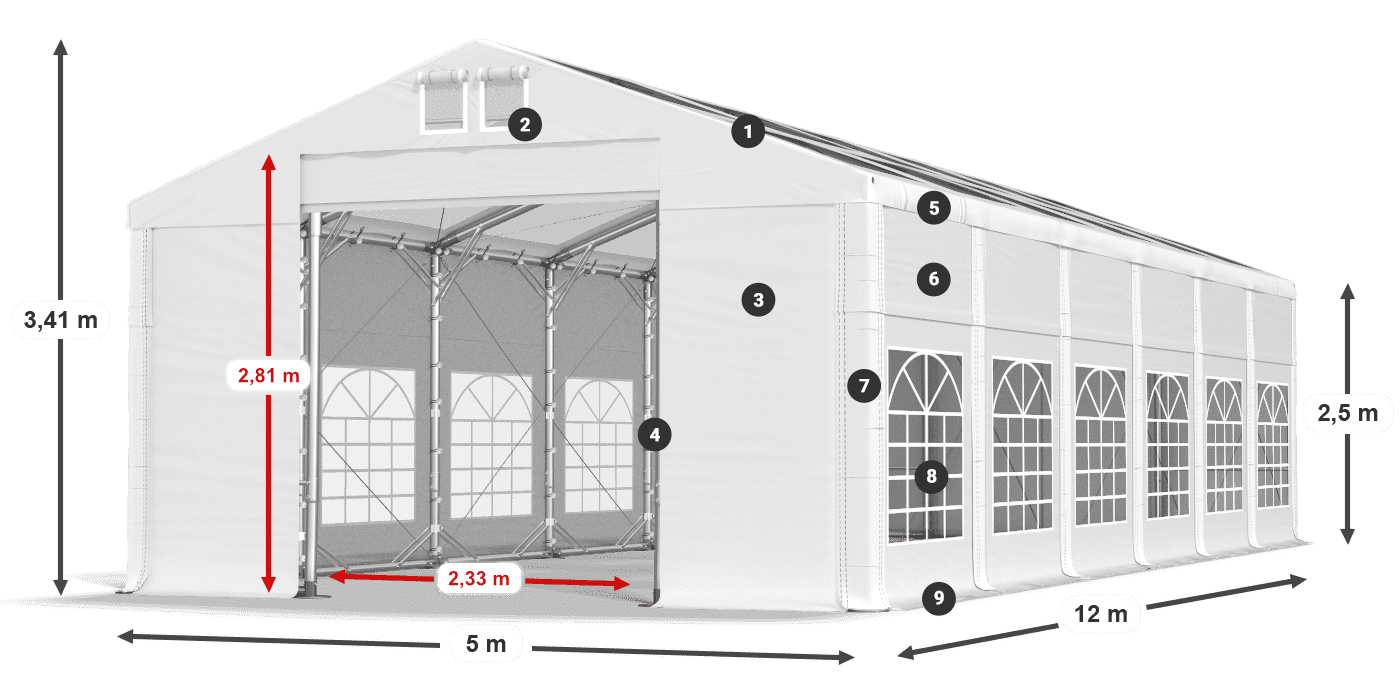 Dach: MS T 580 PVC Ściany: FR 620 PVC 2.5m legenda