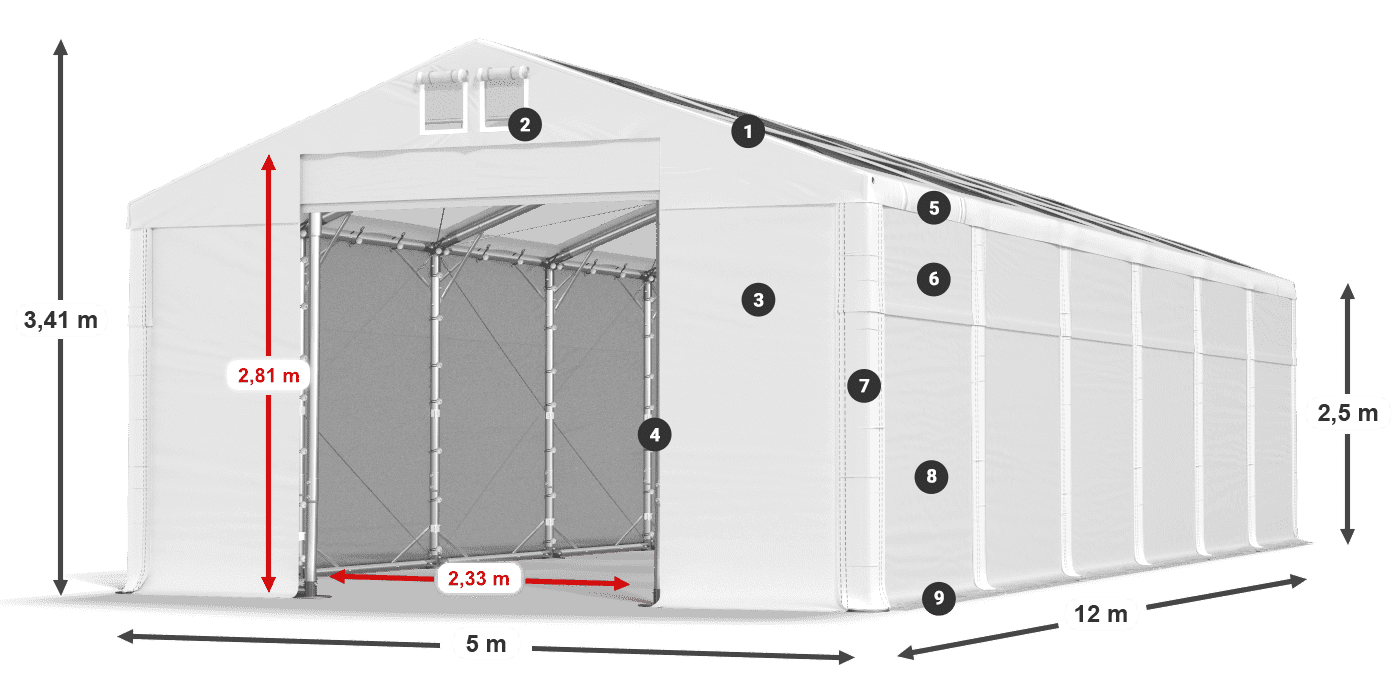 Dach: MS T 580 PVC Ściany: SD 500 PVC 2,5m legenda