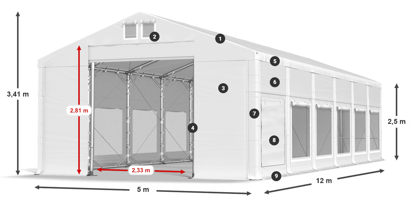 Dach: MS 580 PVC Ściany: SD M 500 PVC 2.5m legenda