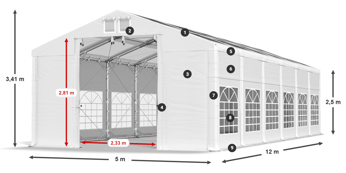Dach: MS 580 PVC Ściany: SD 500 PVC 2.5m legenda