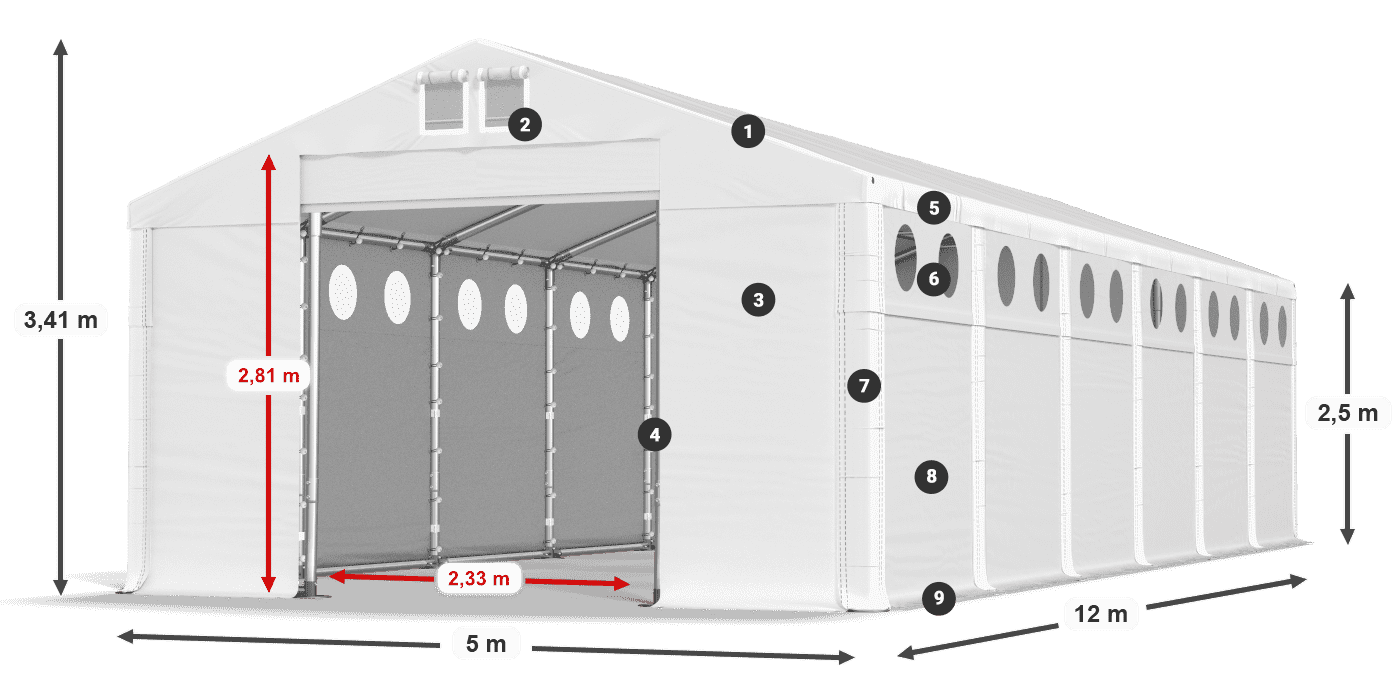 Dach: SD 560 PVC Ściany: FR O 620 PVC legenda 2.5m