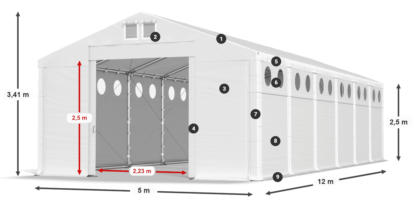 Dach: SD 560 PVC Ściany: FR O 620 PVC legenda 2.5m