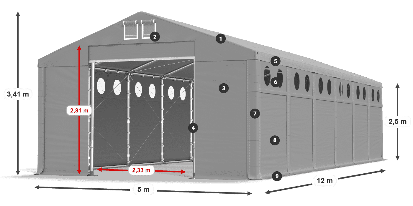 Dach: SD 560 PVC Ściany: MS O 580 PVC legenda 2.5m