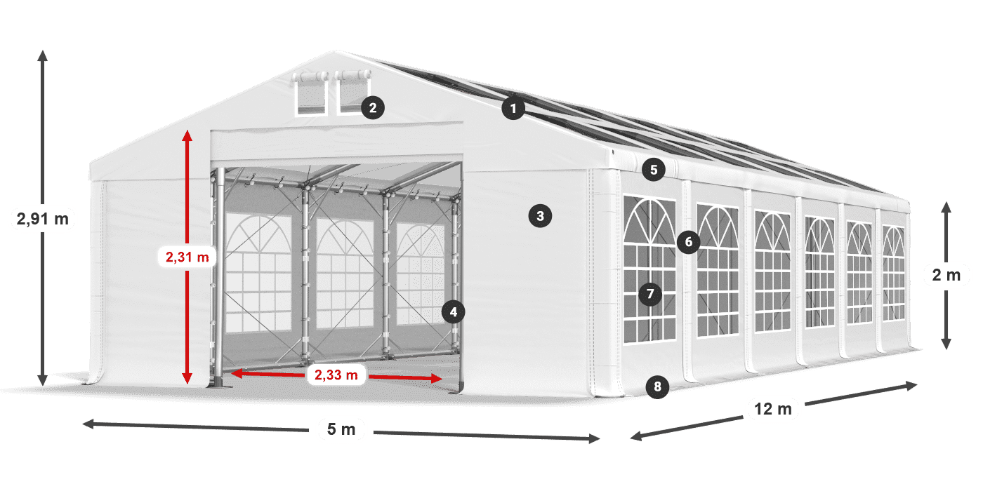 Dach: MS T 580 PVC Ściany: FR 620 PVC 2m legenda
