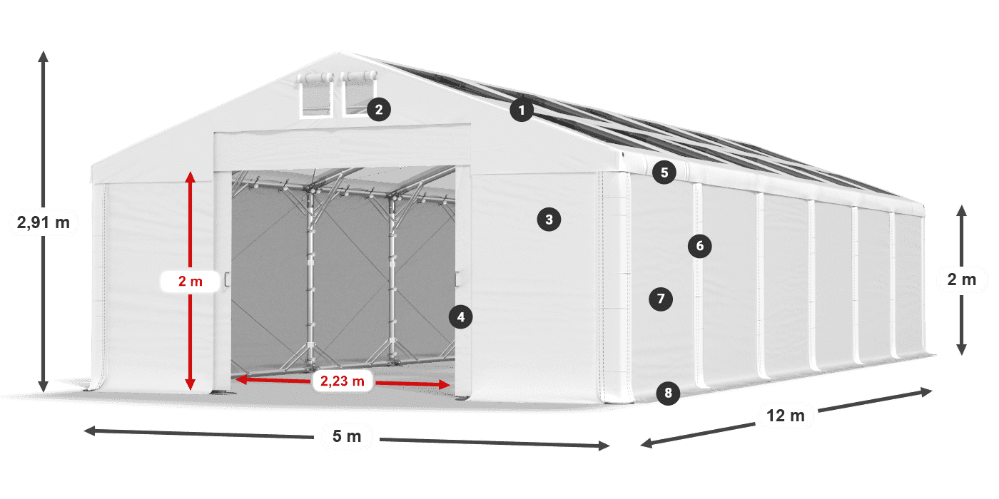 Dach: MS T 580 PVC Ściany: FR 620 PVC 2m legenda