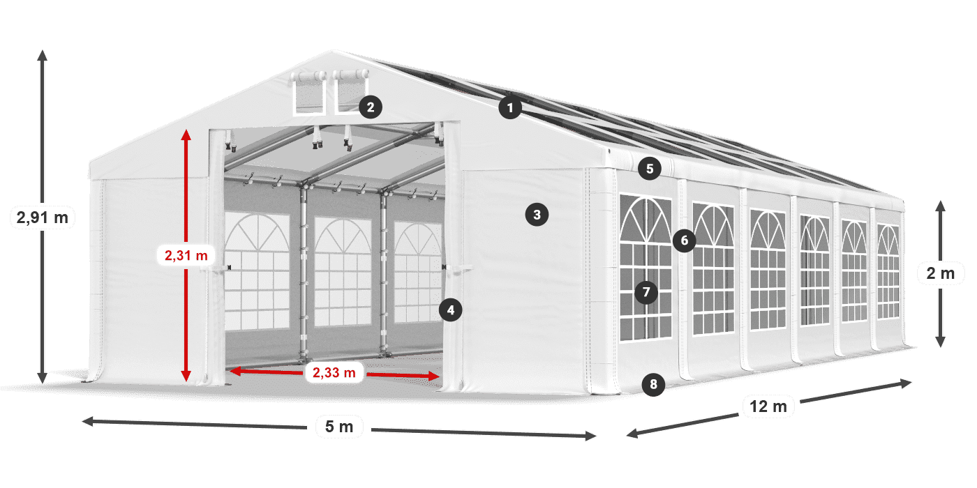 Dach: MS T 580 PVC Ściany: FR 620 PVC 2m legenda