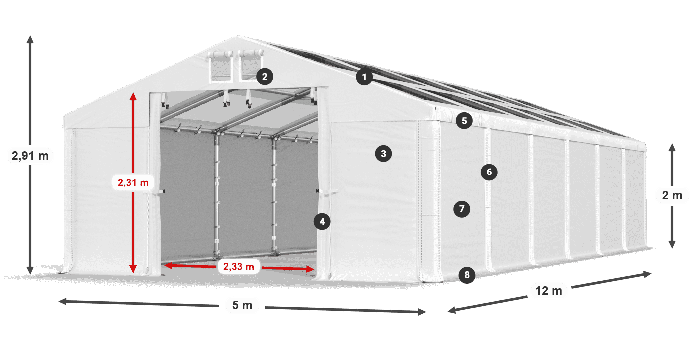 Dach: MS T 580 PVC Ściany: SD 500 PVC 2m legenda
