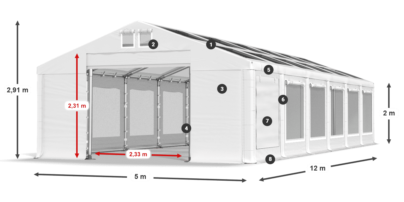 Dach: MS T 580 PVC Ściany: SDM  500 PVC 2m legenda