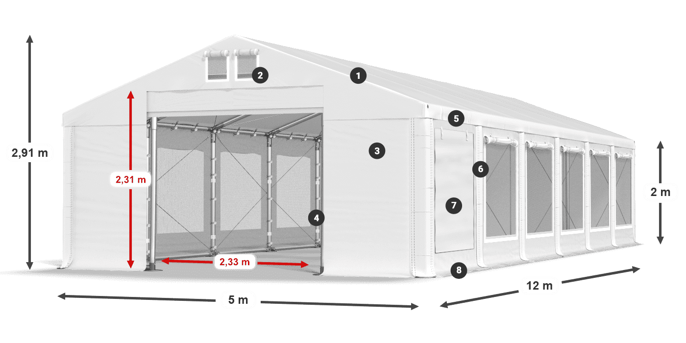 Dach: MS 580 PVC Ściany: SD M 500 PVC 2m legenda