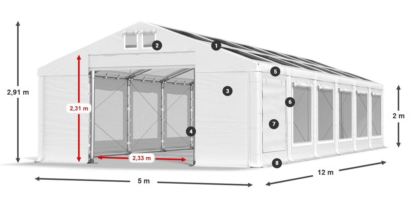 Dach: MS T 580 PVC Ściany: SDM  500 PVC 2m legenda