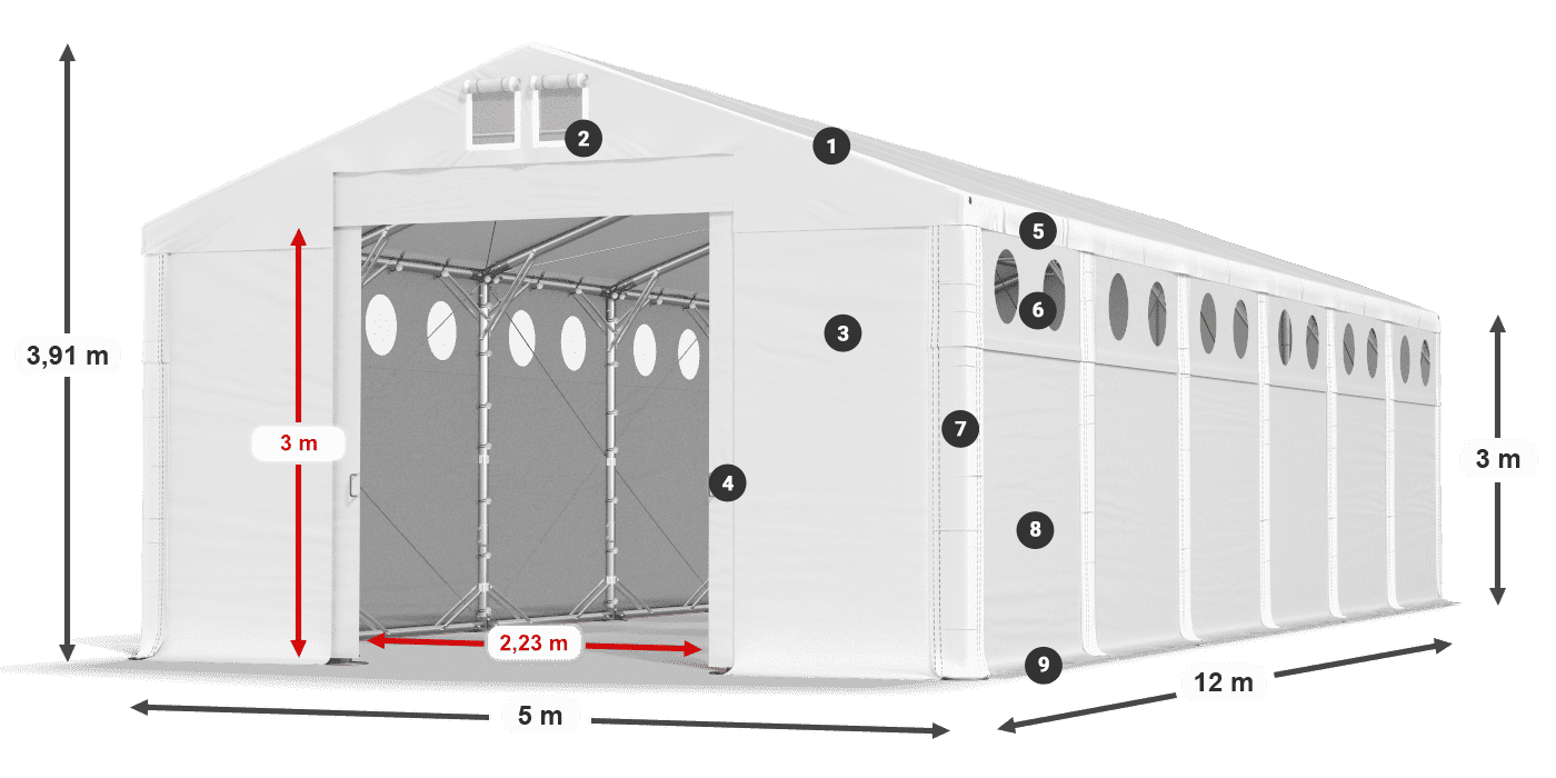 Dach: FR 620 PVC Ściany: MS O 580 PVC 3m legenda