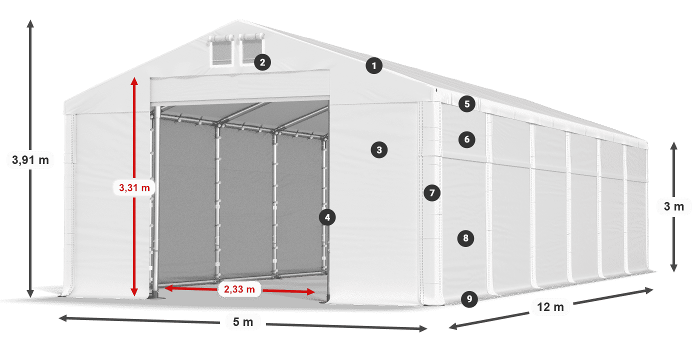 Dach: FR 620 PVC Ściany: MS 580 PVC 3m legenda