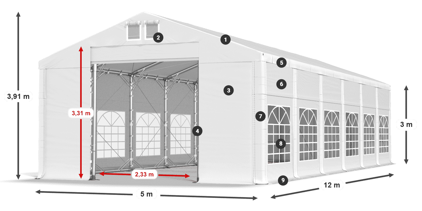 Dach: FR 620 PVC Ściany: SD 500 PVC 3m legenda