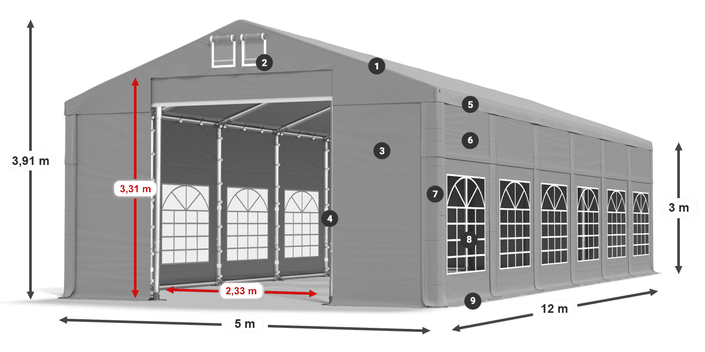 Dach: FR 620 PVC Ściany: SD 500 PVC 3m legenda