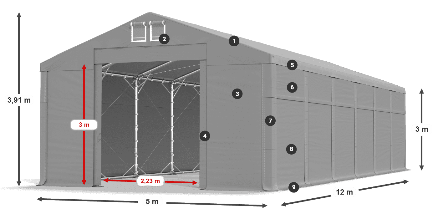 Dach: MS 580 PVC Ściany: FR 620 PVC  3m legenda
