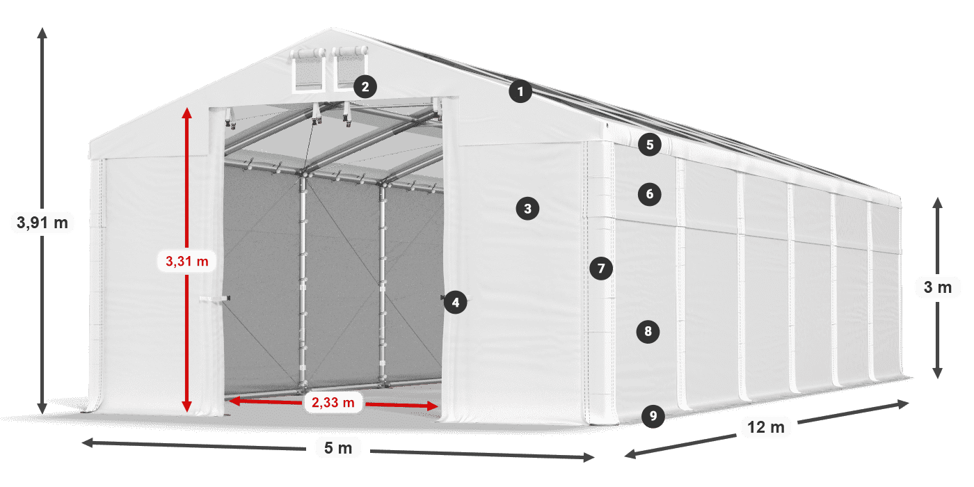 Dach: MS T 580 PVC Ściany: FR 620 PVC 3m legenda