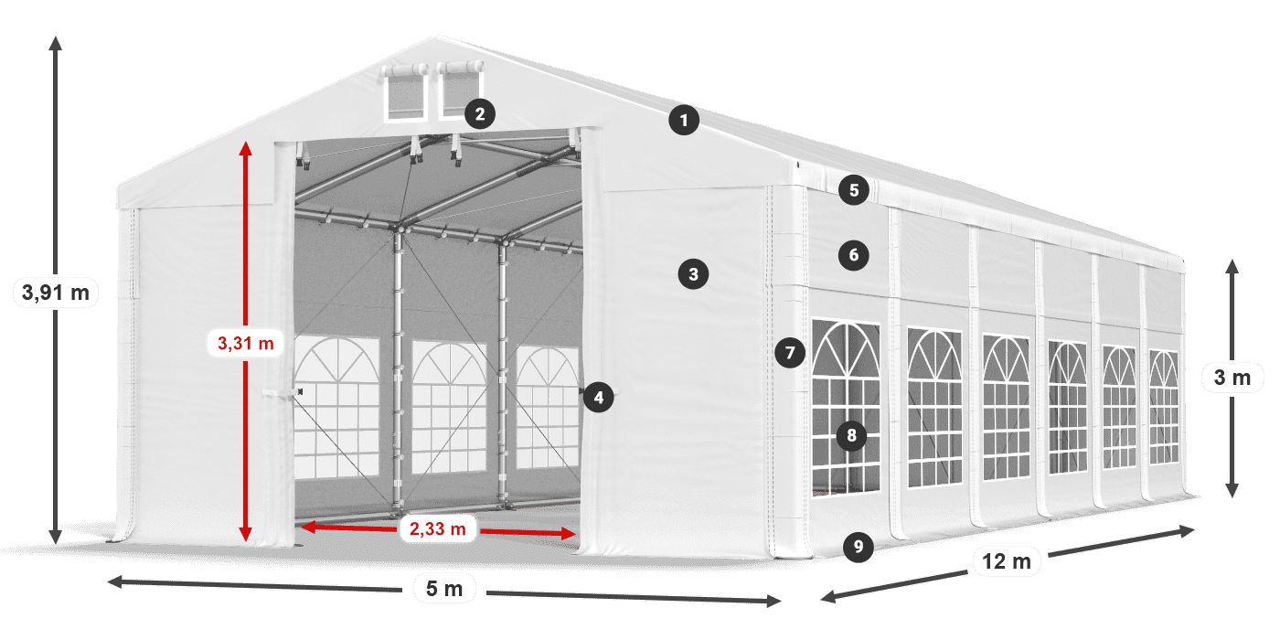 Dach: MS 580 PVC Ściany: FR 620 PVC 3m legenda