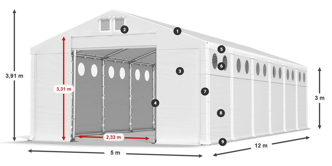 Dach: SD 560 PVC Ściany: FR O 620 PVC legenda 3m