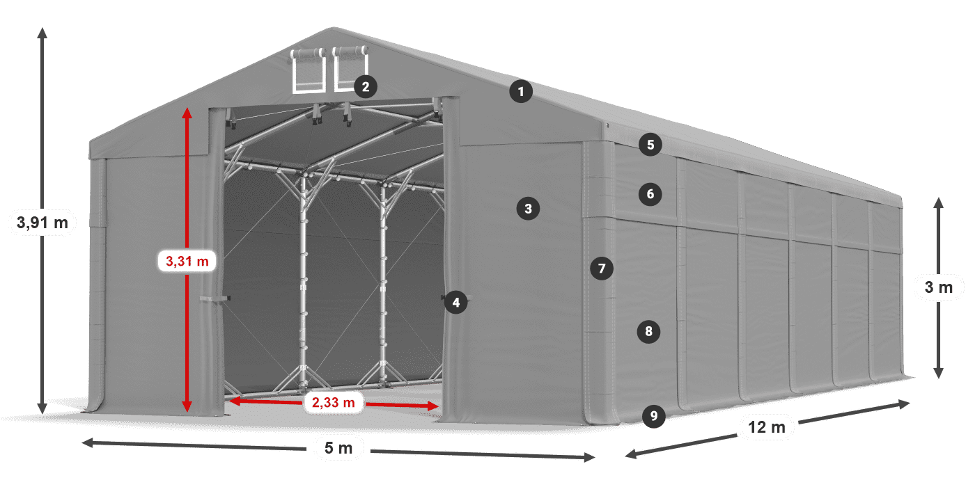 Dach: SD 560 PVC Ściany: MS 580 PVC legenda 3m