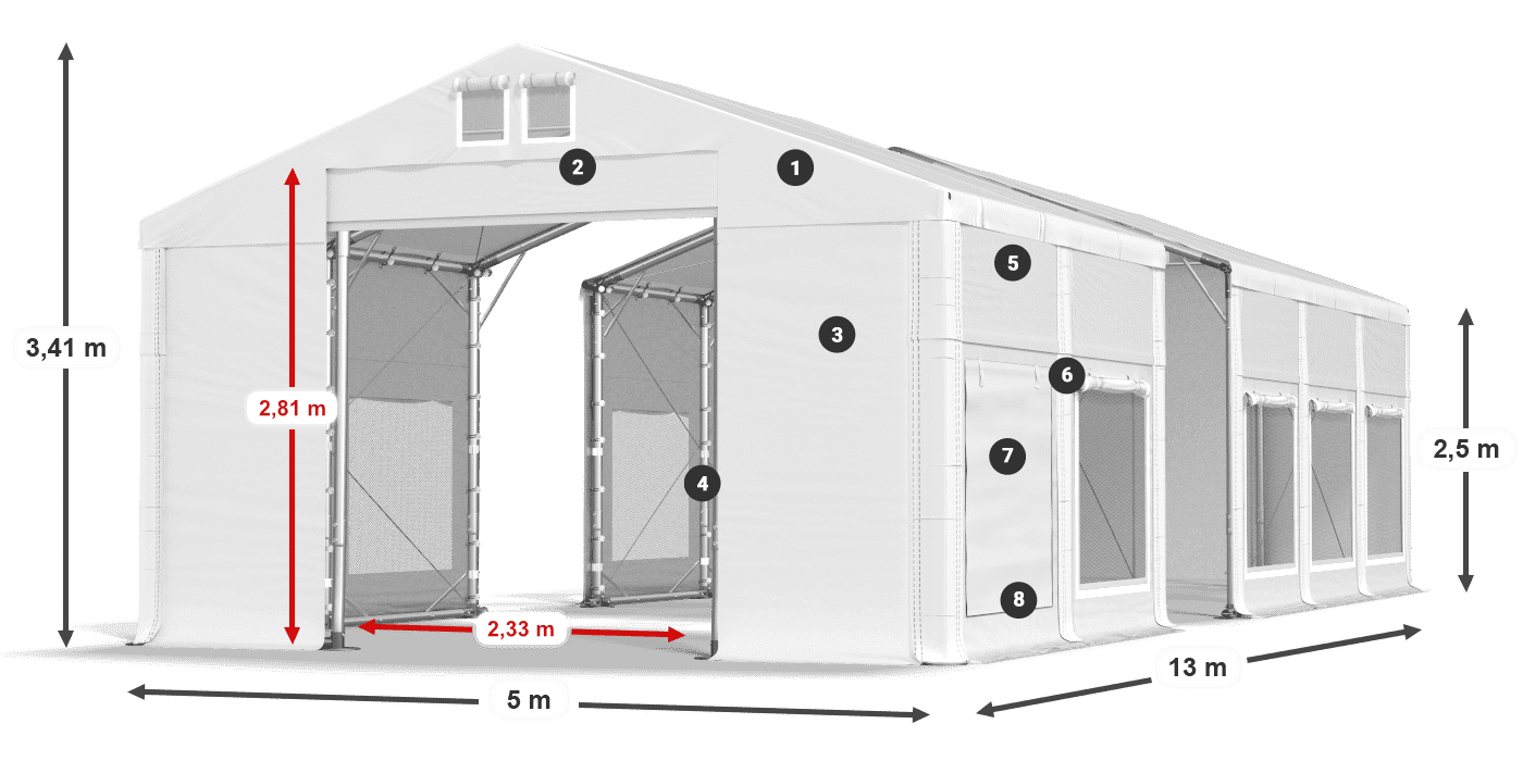 Dach: FR 620 PVC Ściany: SD 500 PVC 2.5m legenda