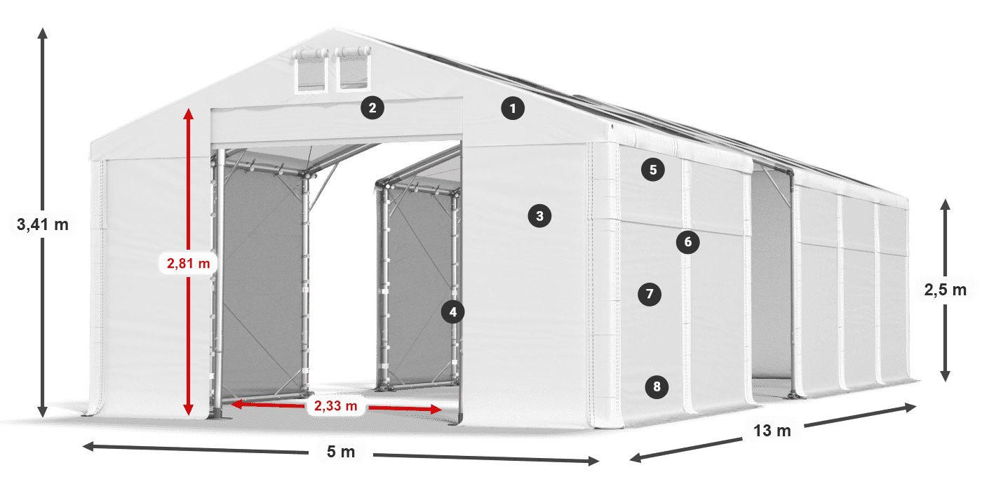 Dach: MS T 580 PVC Ściany: FR 620 PVC 2.5m legenda