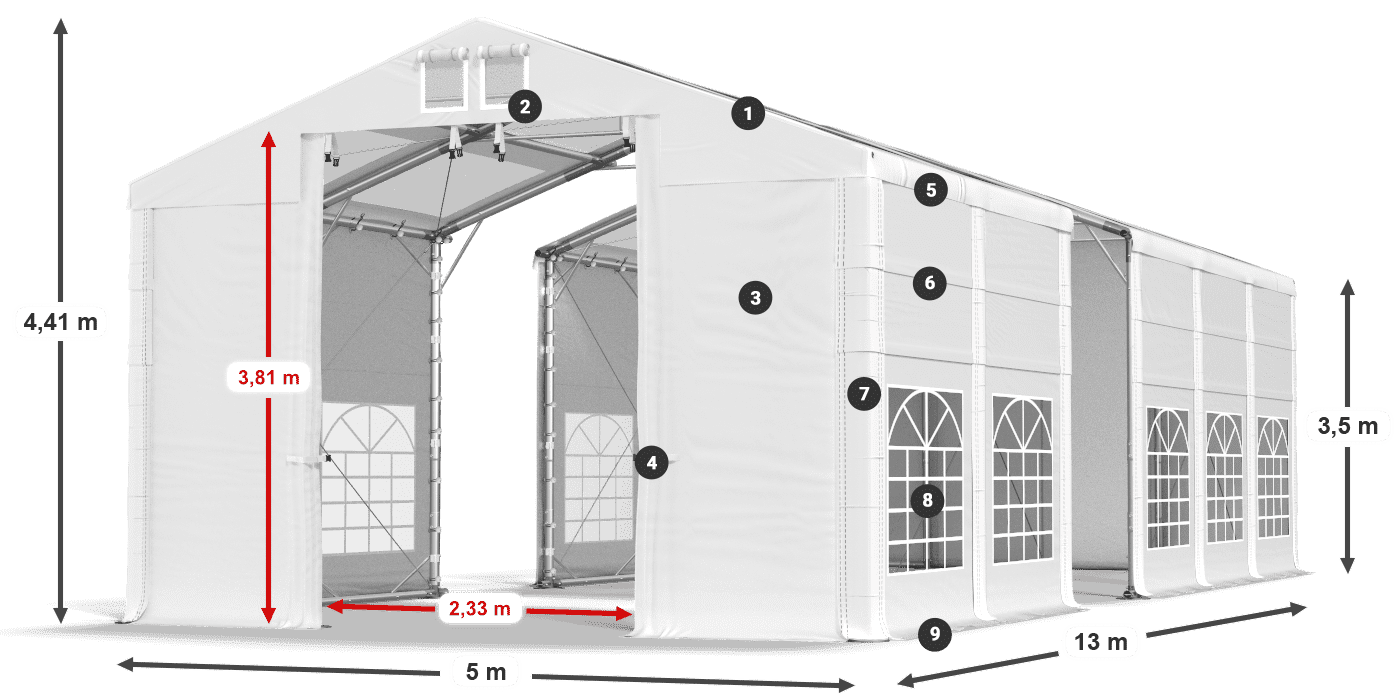 Dach: MS T 580 PVC Ściany: FR 620 PVC 2.5m legenda