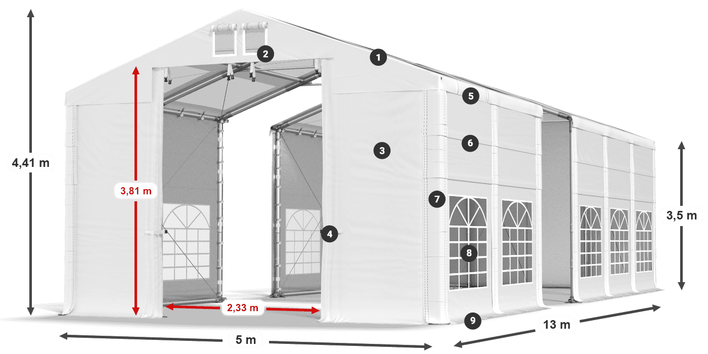 Dach: MS T 580 PVC Ściany: FR 620 PVC 2.5m legenda