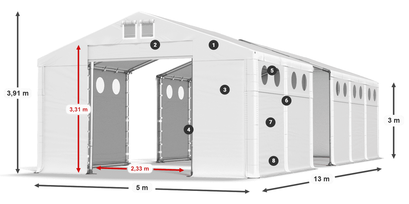 Dach: FR 620 PVC Ściany: MS O 580 PVC 3m legenda