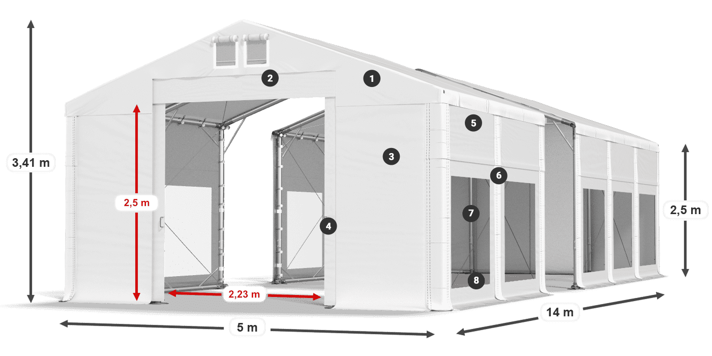 Dach: FR 620 PVC Ściany: MS 580 PVC 2.5m legenda