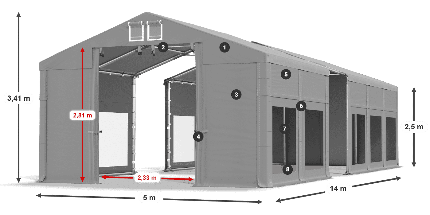 Dach: FR 620 PVC Ściany: MS 580 PVC 2.5m legenda