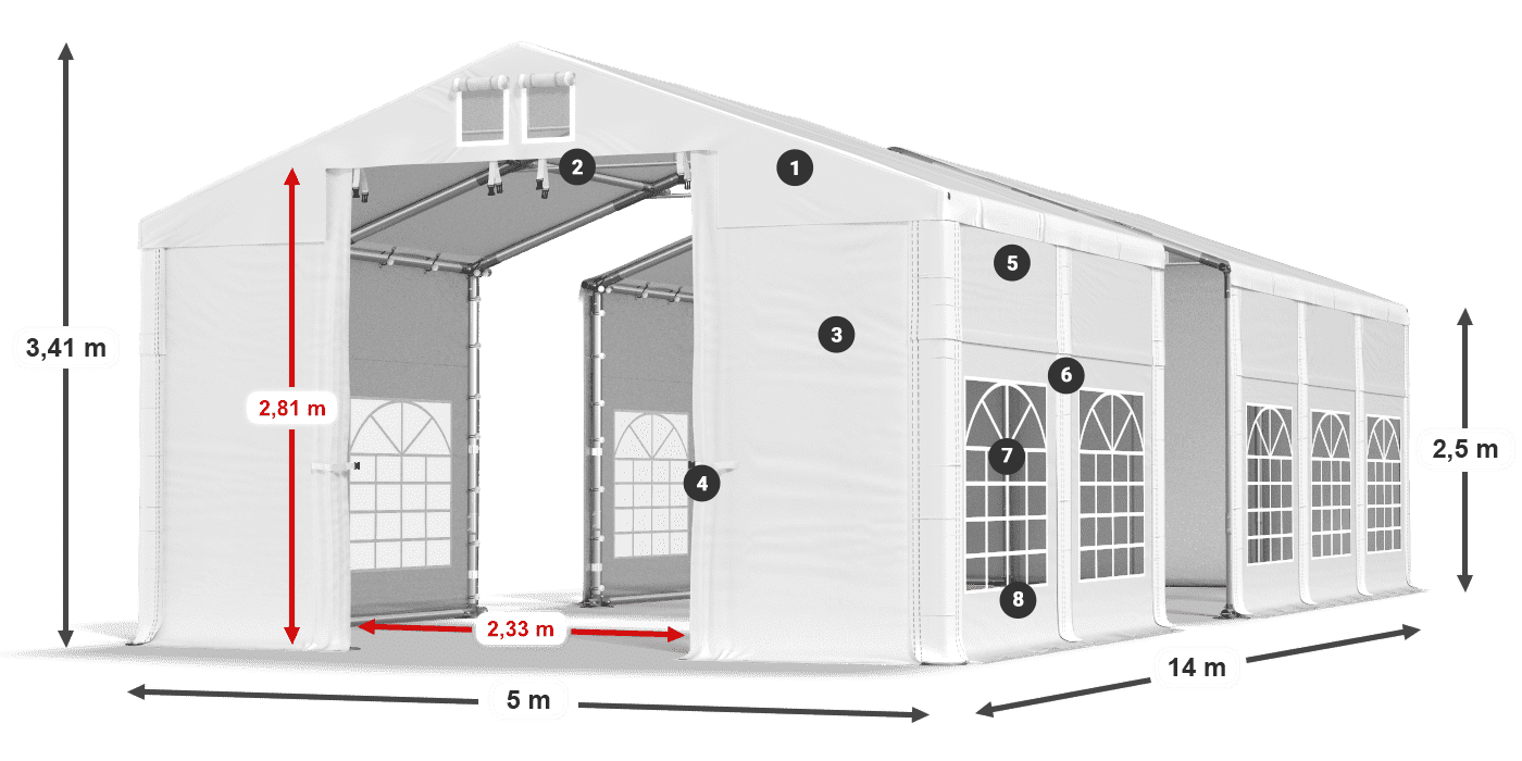 Dach: SD 560 PVC Ściany: FR 620 PVC legenda 2.5m