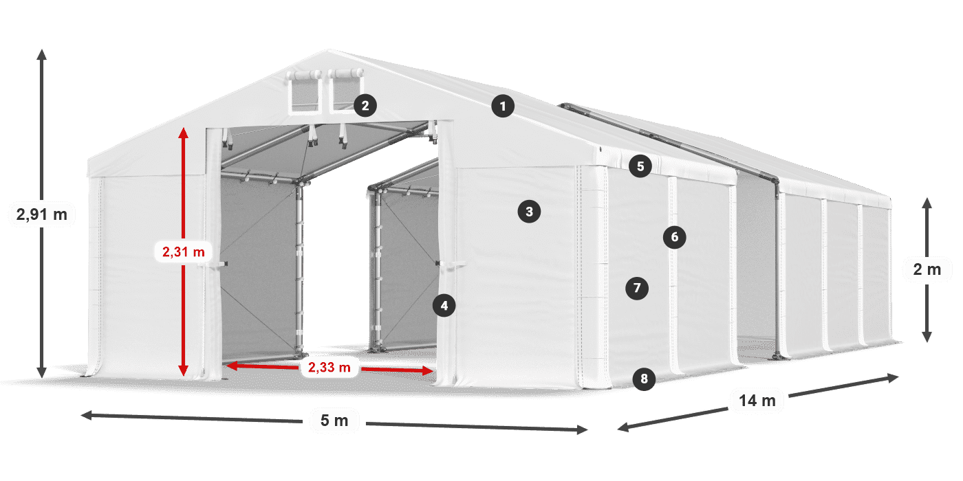 Dach: MS 580 PVC Ściany: FR M 620 PVC 2m legenda