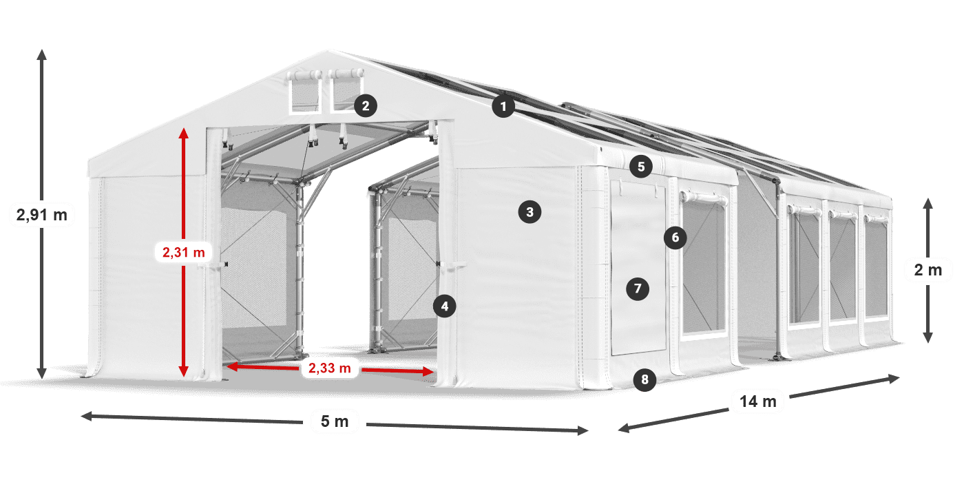 Dach: MS T 580 PVC Ściany: SDM  500 PVC 2m legenda