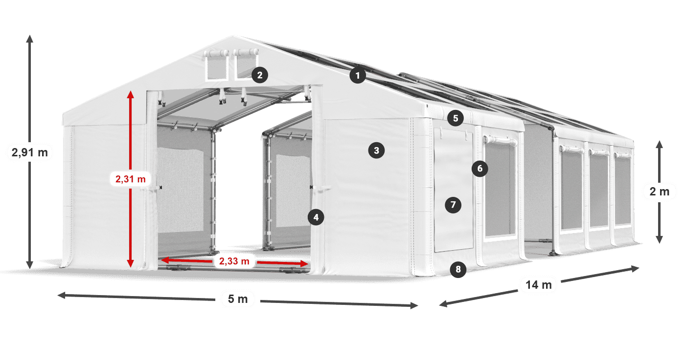 Dach: MS T 580 PVC Ściany: SDM  500 PVC 2m legenda