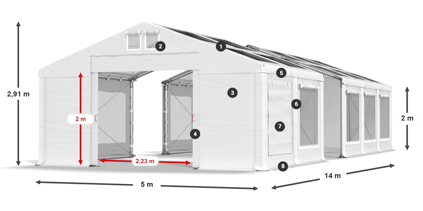 Dach: MS T 580 PVC Ściany: SDM  500 PVC 2m legenda