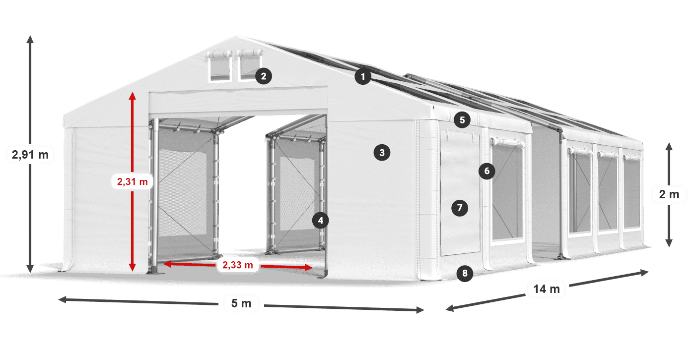 Dach: MS T 580 PVC Ściany: SDM  500 PVC 2m legenda