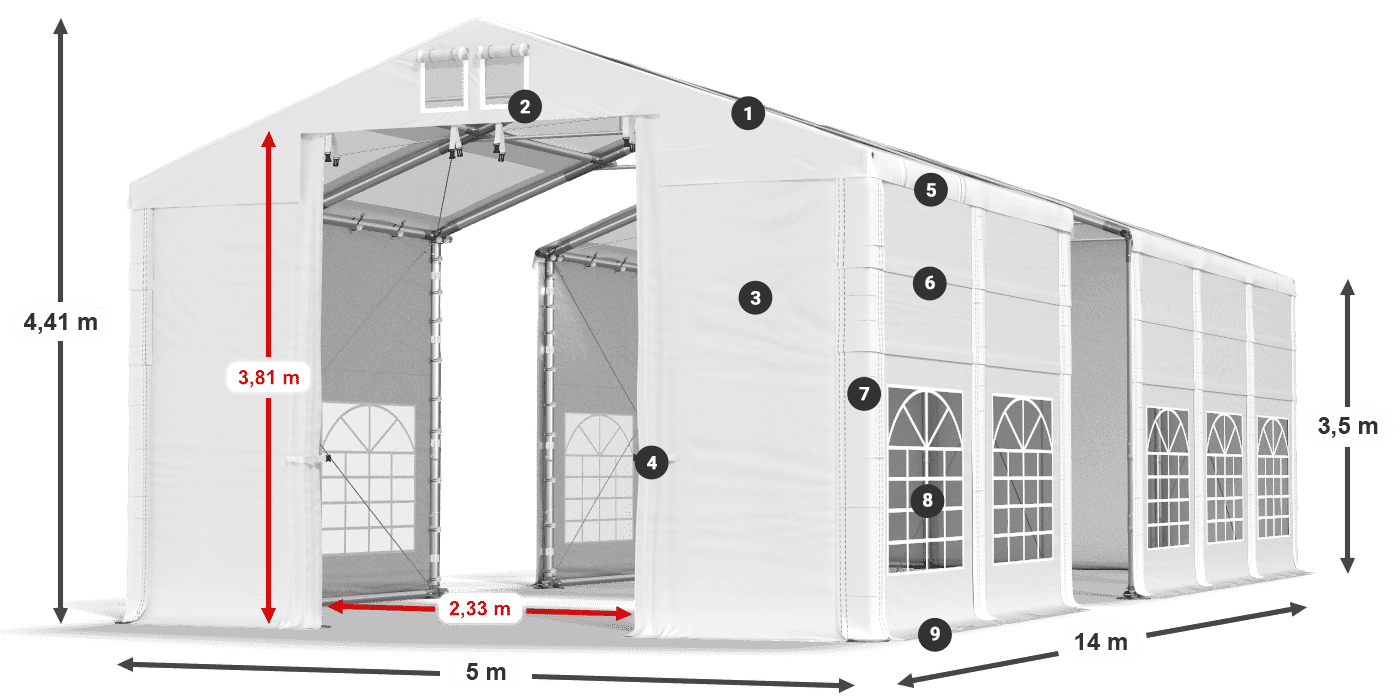 Dach: MS T 580 PVC Ściany: SD 500 I PVC 3.5m legenda