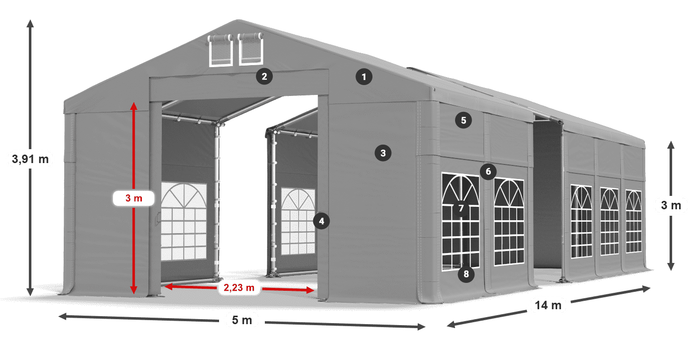 Dach: FR 620 PVC Ściany: SD 500 PVC 3m legenda