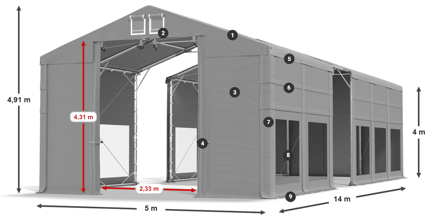 Dach: MS 580 PVC Ściany: MS 580 PVC 4m legenda