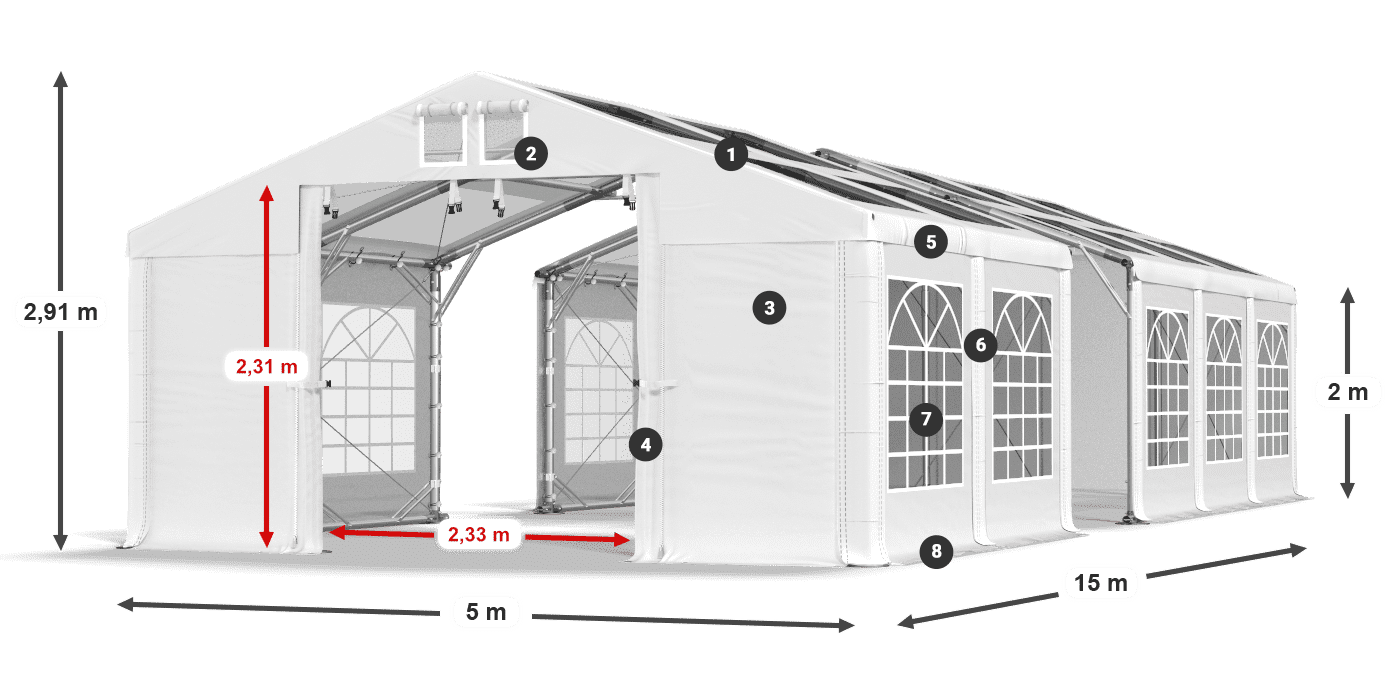 Dach: MS T 580 PVC Ściany: FR 620 PVC 2m legenda