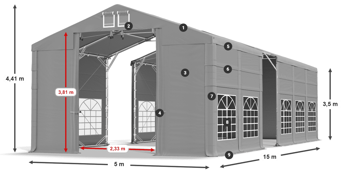 Dach: FR 620 PVC Ściany: SD 500 PVC 3.5m legenda