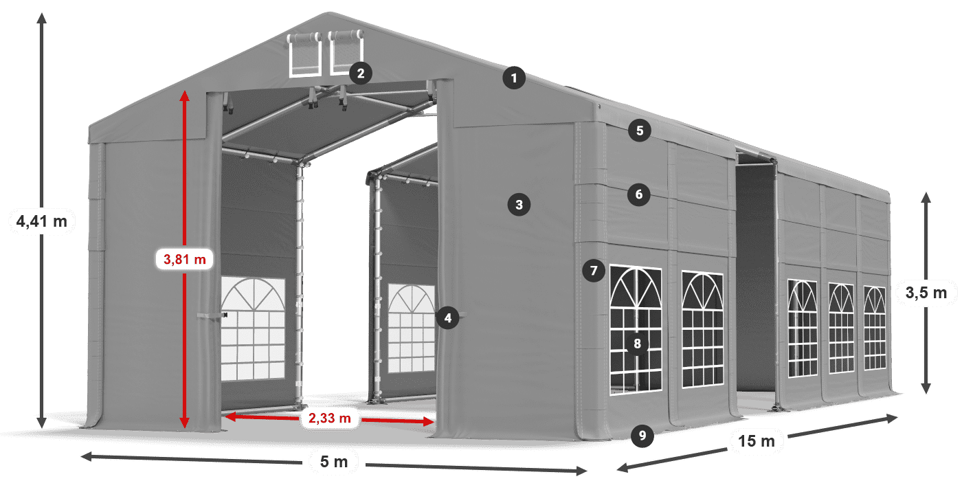 Dach: FR 620 PVC Ściany: SD 500 PVC 3.5m legenda
