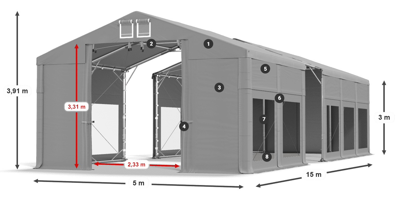 Dach: FR 620 PVC Ściany: MS 580 PVC 3m legenda