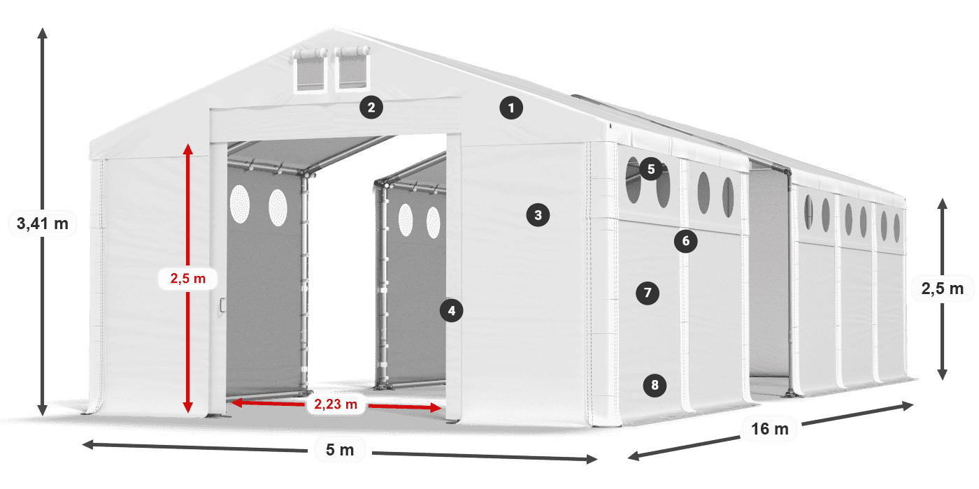Dach: FR 620 PVC Ściany: SD O 500 PVC 2.5m legenda